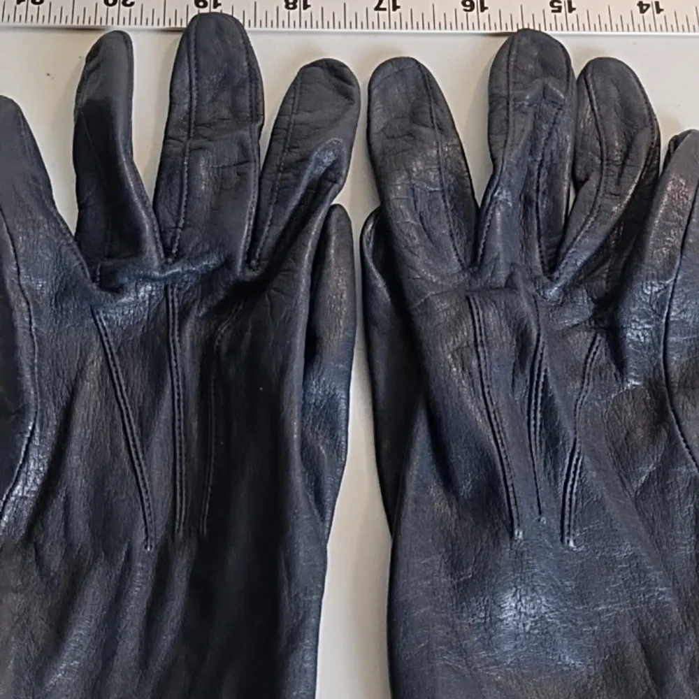 Genuine Soft Supple Thin Leather Driving Gloves Top Detail Dark Nay Blue